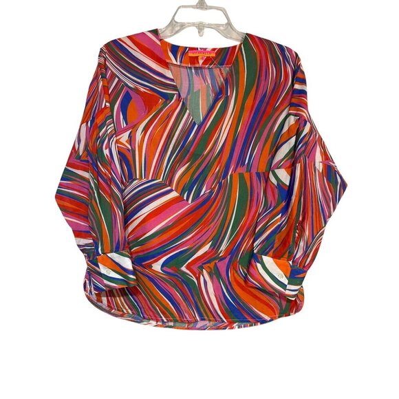 Vilagallo Womens Multicolor Abstract Print V-Neck Blouse Size 42 With Buttoned - Picture 1 of 8